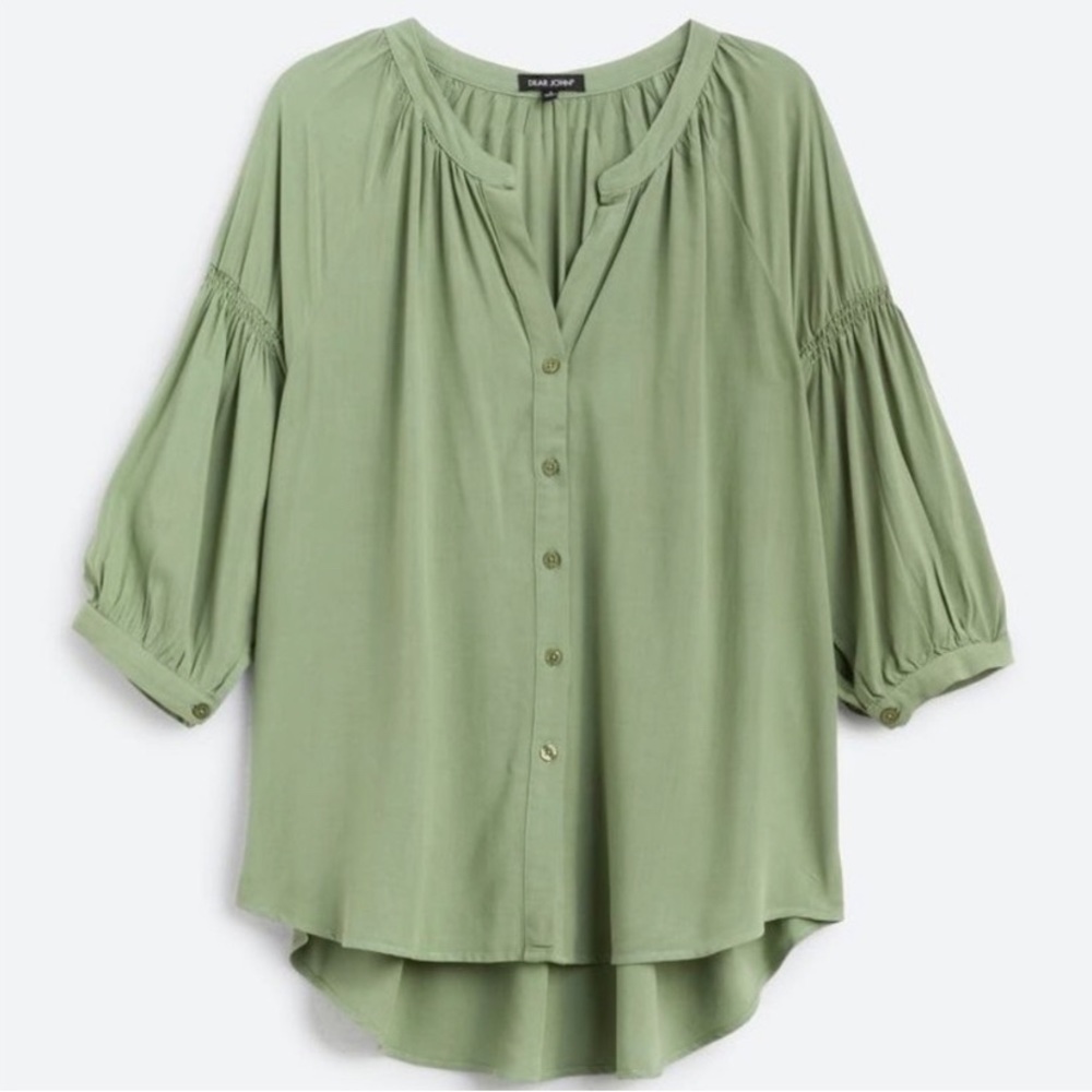 Stitch Fix Dear John High Front Low Back Short Ballon Sleeve Button Down Blouse